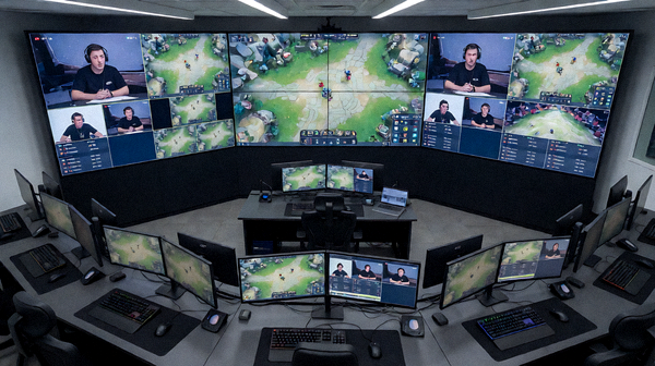 赛事直播控制台画面，多路比赛信号同步监看